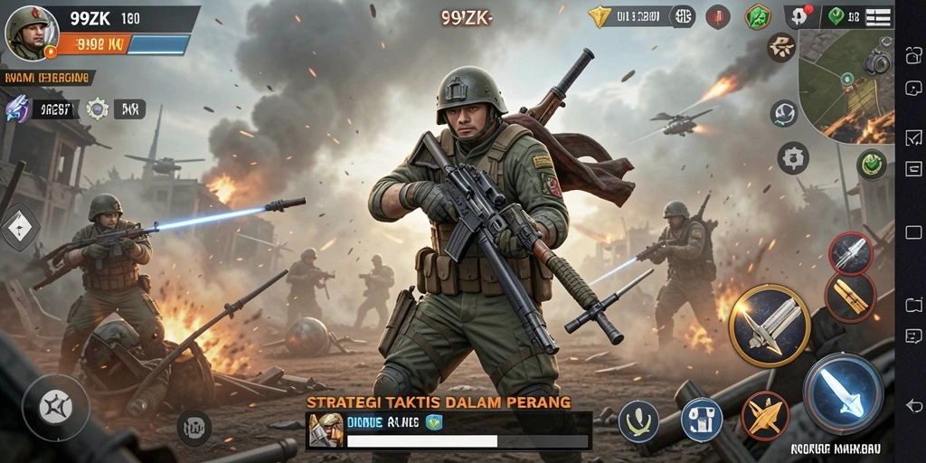 Screenshot gameplay menampilkan strategi pertempuran di 99ZK.