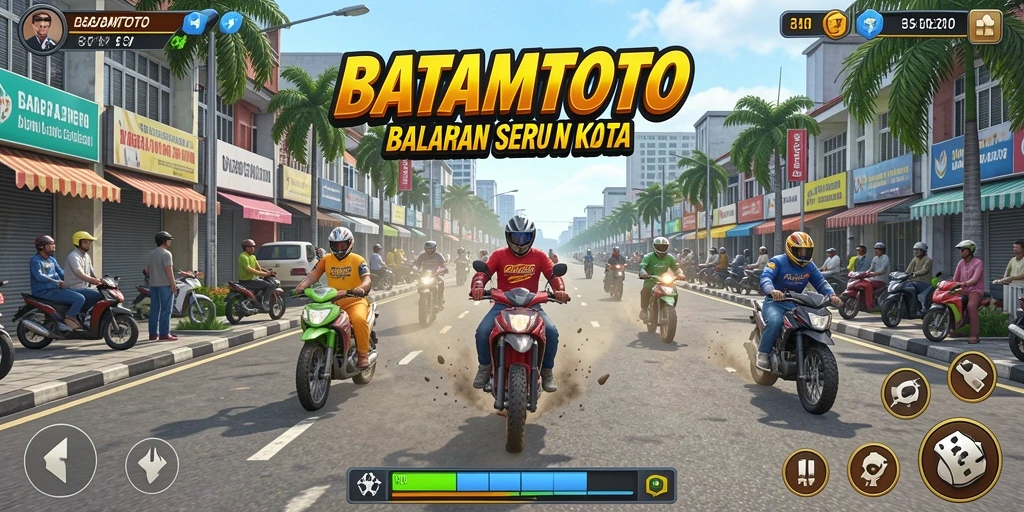 Tampilan balapan seru dengan mobil yang melaju kencang di jalanan kota.