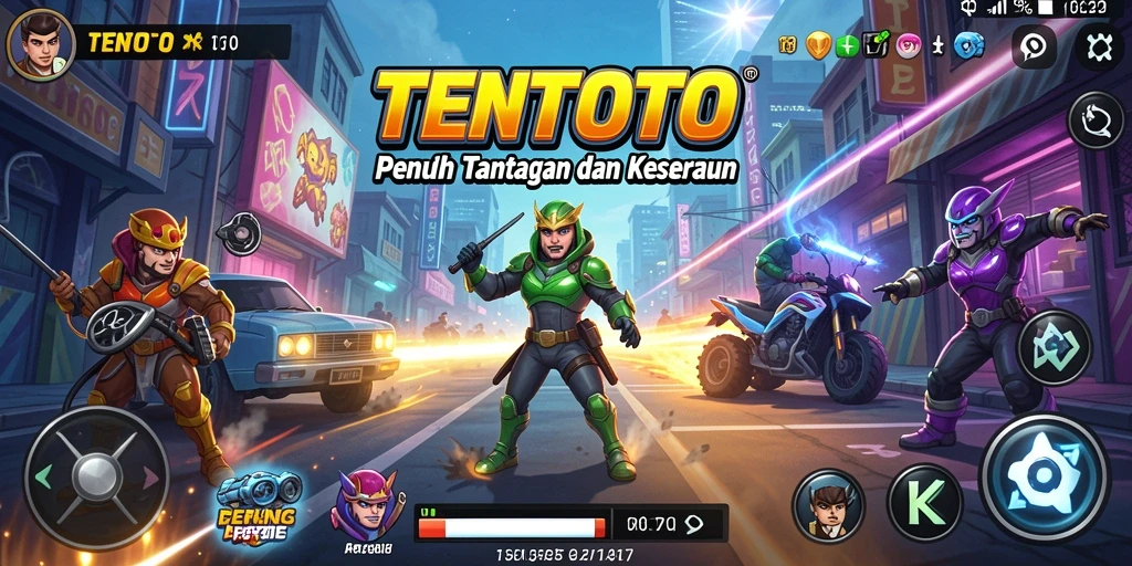 Tampilan gameplay TENTOTO yang penuh warna dan seru.